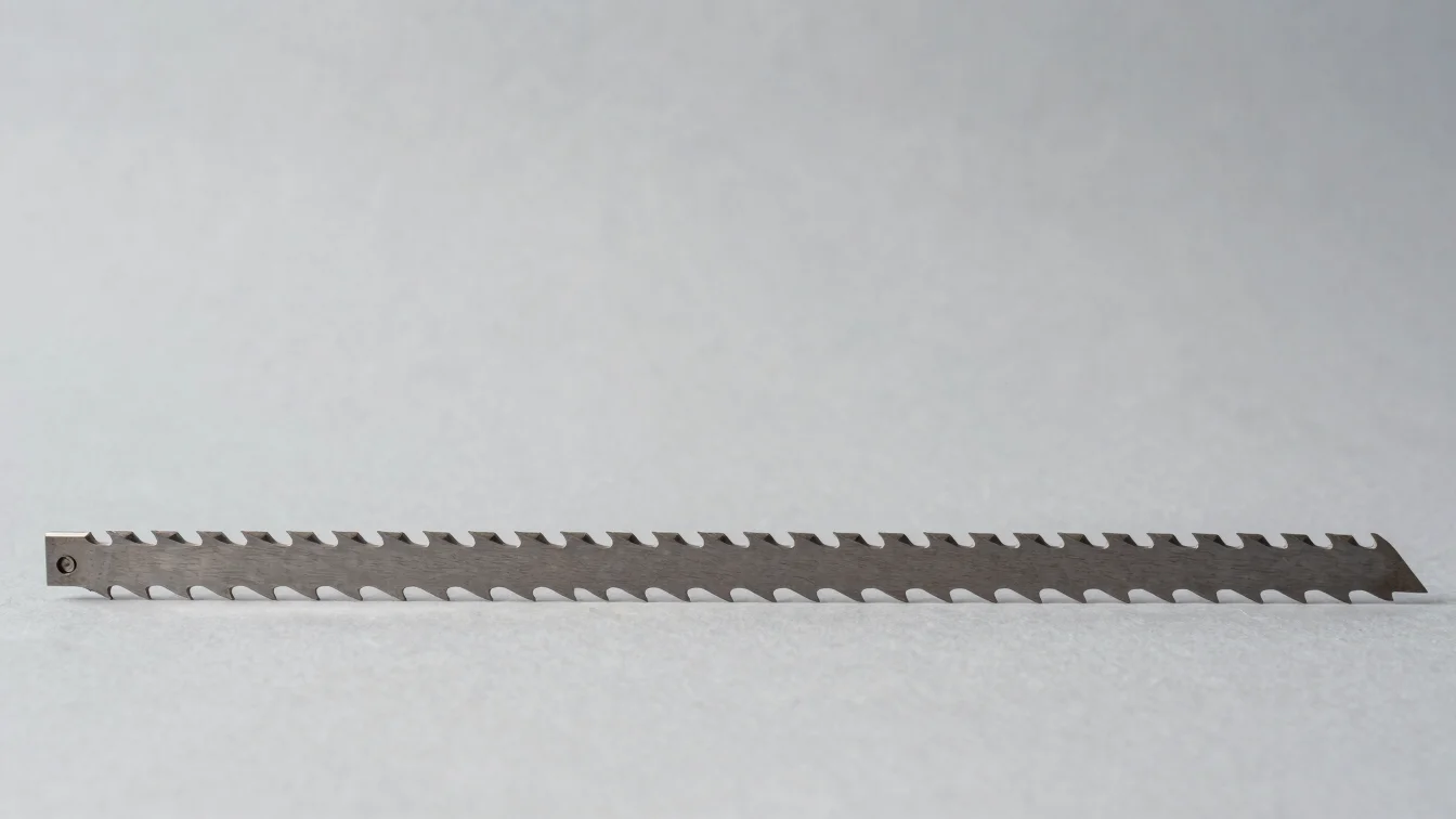 Industrial product photography of a standard manual saw blade wit