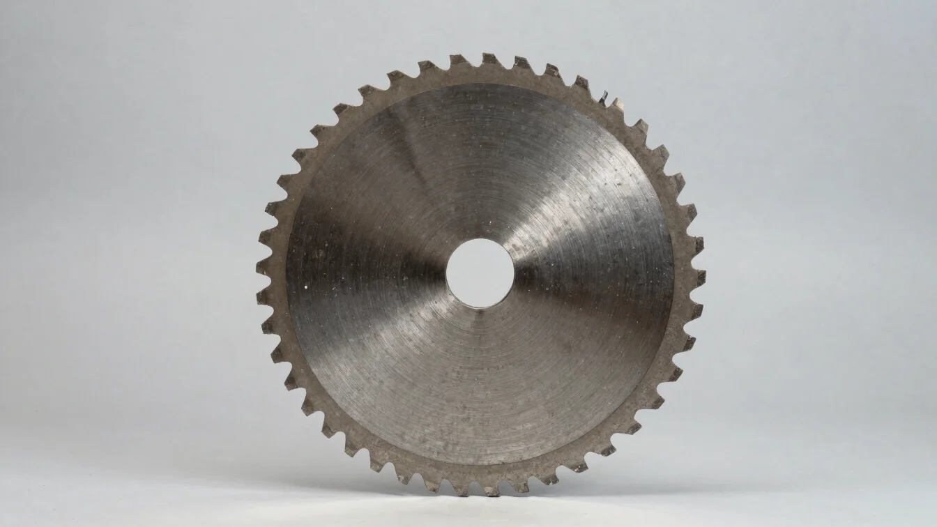 Industrial product photography of a circular sawblade with a unif